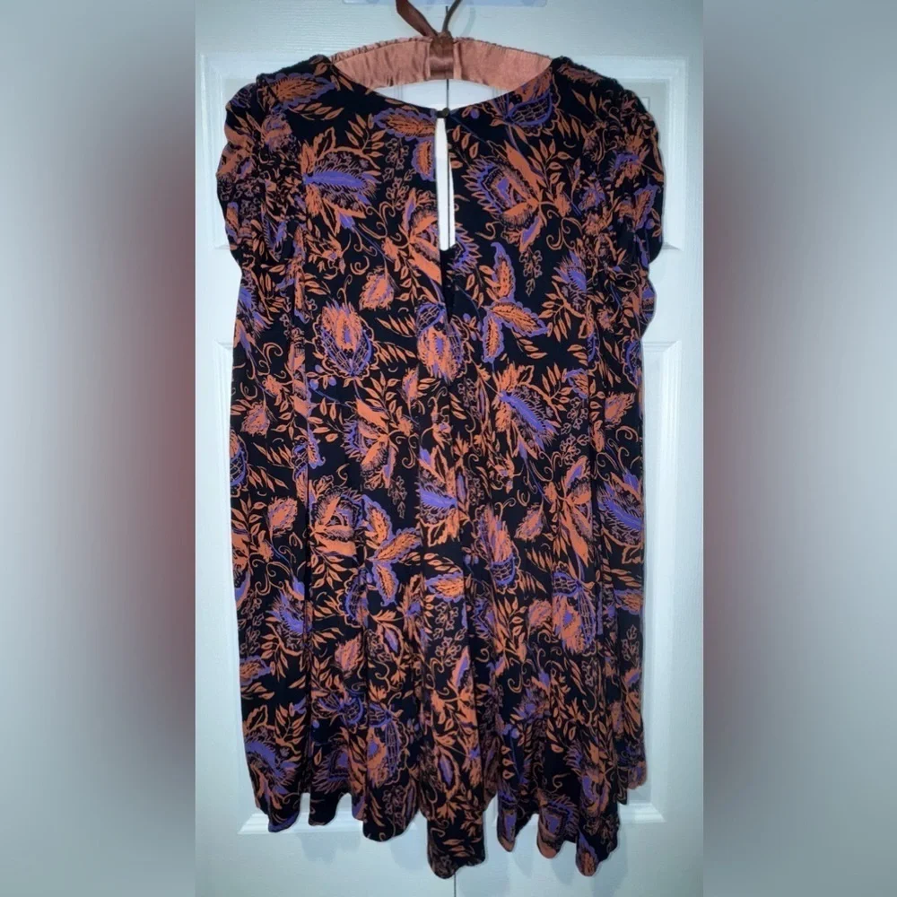 Free People Hello Lover Tunic Top In Noir Combo Size S Puff Sleeve Floral Dress